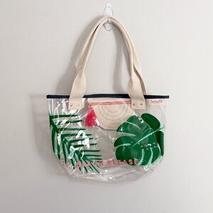 BENEFIT COSMETICS Beach Please Hoola Clear Tote Bag Shopping Handbag 18” X 12”